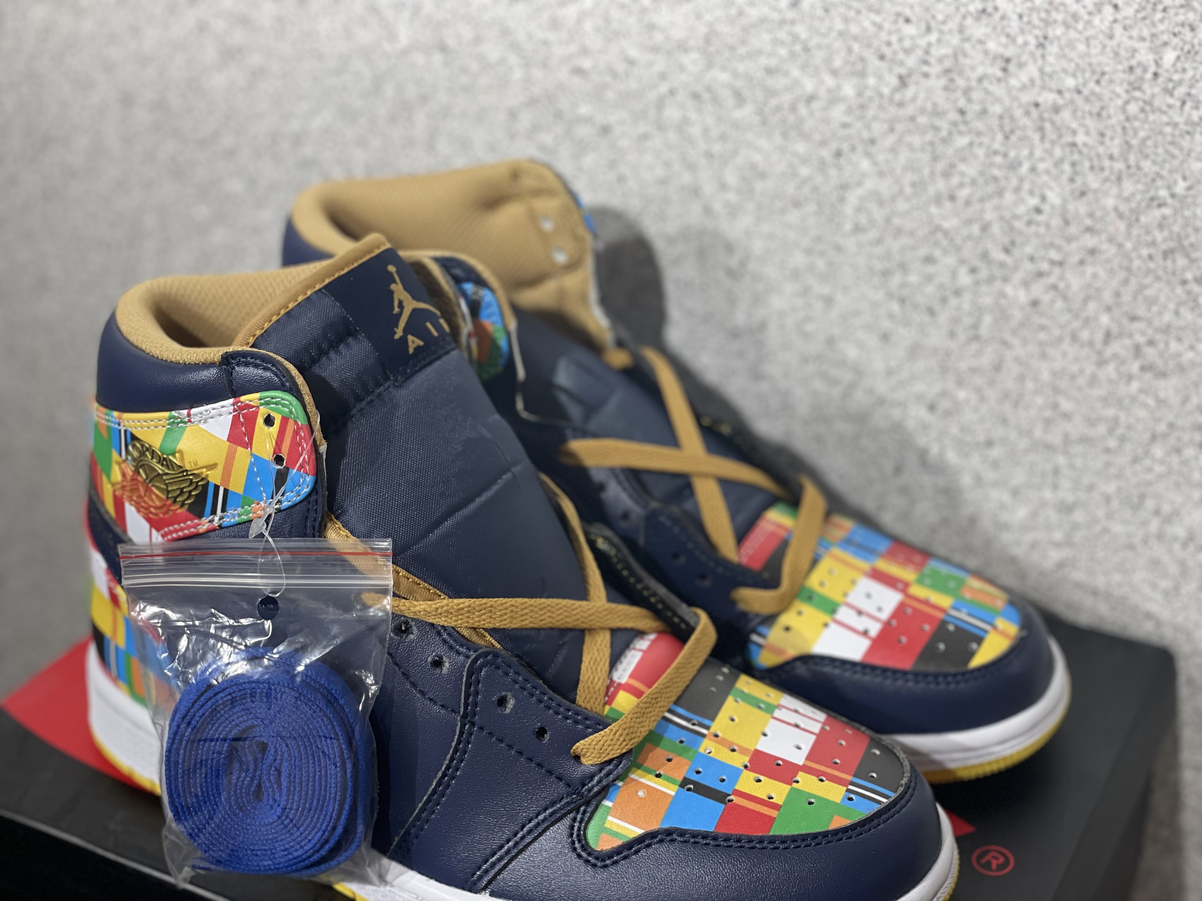 2020 Women Air Jordan 1 Retro Navy Blue Colorful Brown Shoes